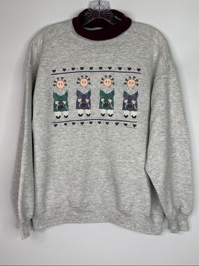 Vintage Gopher Sport Doll Heart Figurine Gray Turtleneck Sweatshirt Large